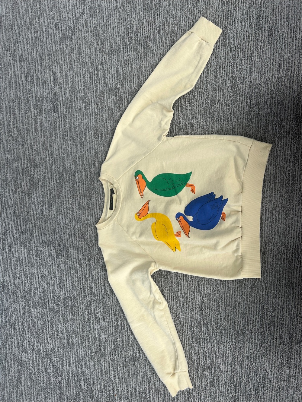 Mini Rodini Cream Sweatshirt with Green, Yellow & Blue Duck Trio